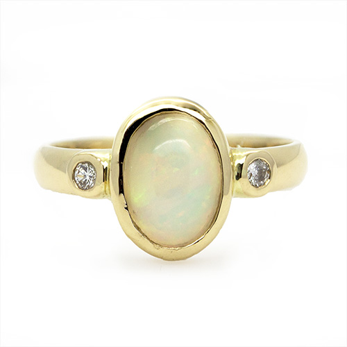 Zaveris 18 Carat Yellow Gold Opal and Diamond Ring