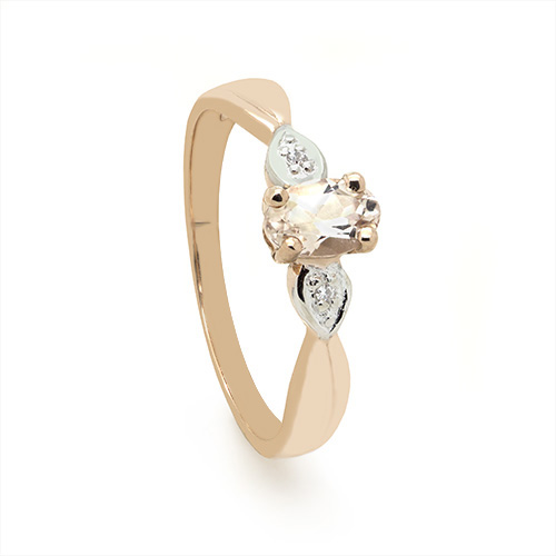 Zaveris 9 Carat Rose Gold Four Prong Morganite and Diamond Ring