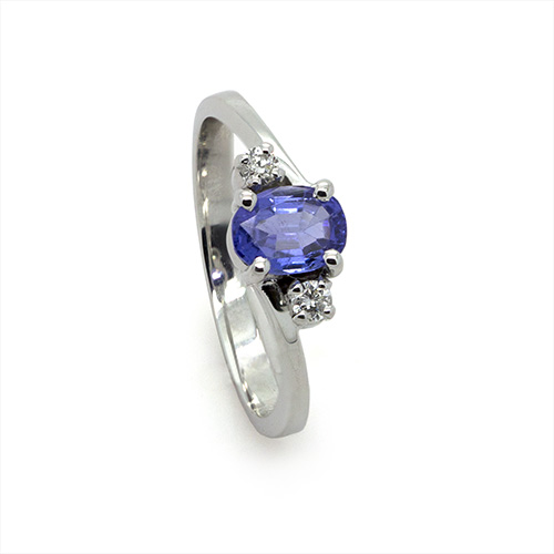 Zaveris 18 Carat White Gold Tanzanite and Duo Diamond Ring