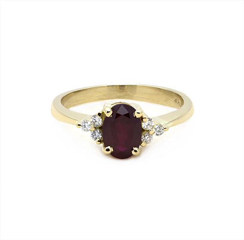 Zaveris 18 Carat Yellow Gold Oval Cut Ruby and Diamond Ring