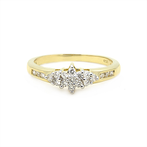 Zaveris 18 Carat Solid Yellow Gold Floral Diamond Ring