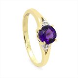 Yellow Gold Round Amethyst and Diamond Ring