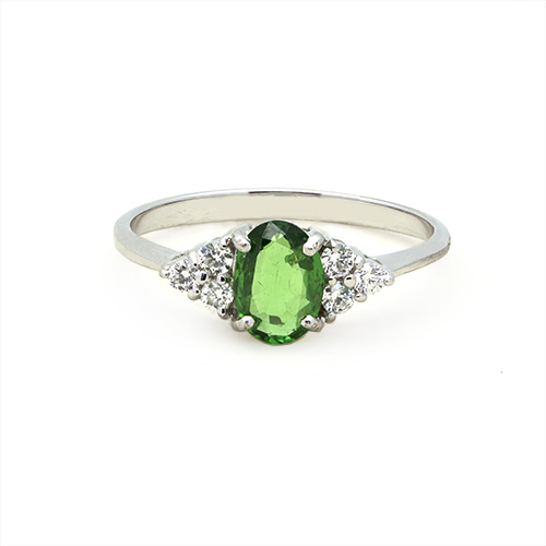 Zaveris 18 Carat White Gold Tsavorite and Diamond Ring