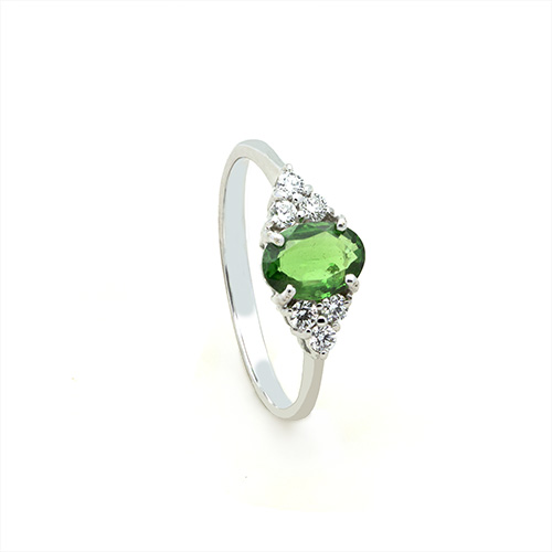 White Gold Tsavorite and Diamond Ring