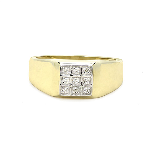 Zaveris 9 Carat Yellow Gold Men's Square Diamond Ring