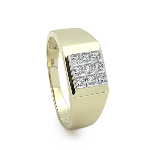 Zaveris 9 Carat Yellow Gold Men's Square Diamond Ring