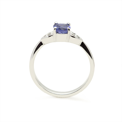 Zaveris 18 Carat White Gold Cushion Cut Tanzanite and Diamond Ring