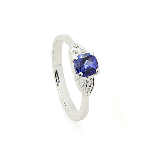 Zaveris 18 Carat White Gold Cushion Cut Tanzanite and Diamond Ring