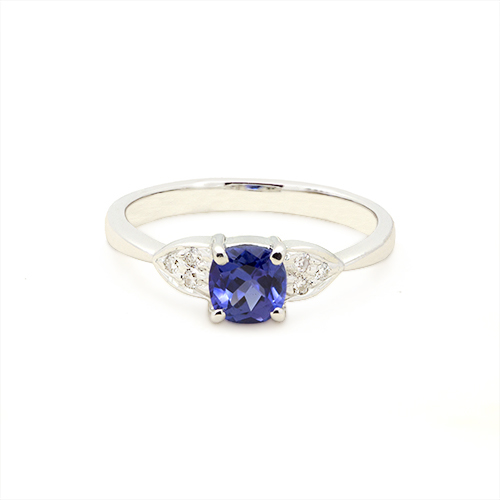 Zaveris 18 Carat White Gold Cushion Cut Tanzanite and Diamond Ring