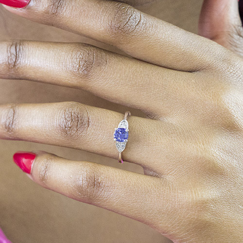Zaveris 18 Carat White Gold Cushion Cut Tanzanite and Diamond Ring