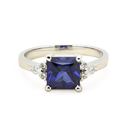 Zaveris 18 Carat White Gold Blue Sapphire and Diamond Ring