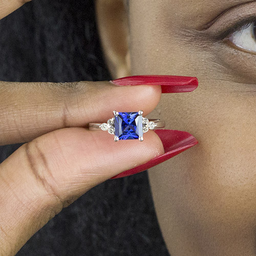 Zaveris 18 Carat White Gold Blue Sapphire and Diamond Ring