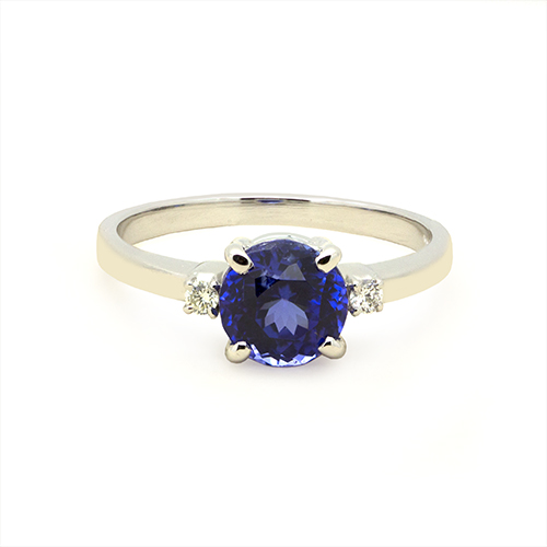 Zaveris 18 Carat White Gold Tanzanite and Side Stone Diamond Ring