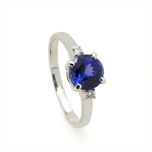Zaveris 18 Carat White Gold Tanzanite and Side Stone Diamond Ring