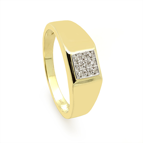 Zaveris Tapered 9 Carat Yellow Gold Men's Diamond Ring