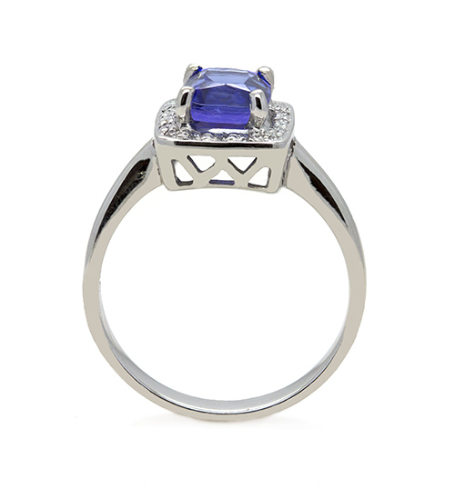 Zaveris 18 Carat White Gold Cushion Cut Tanzanite and Halo Diamond Ring