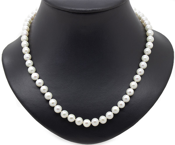 Zaveris White Satin Pearl Necklace