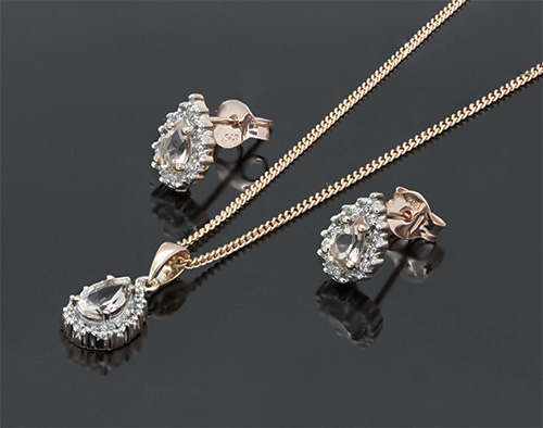 Zaveris 9 Carat Rose Gold Morganite and Diamond Pendant Set