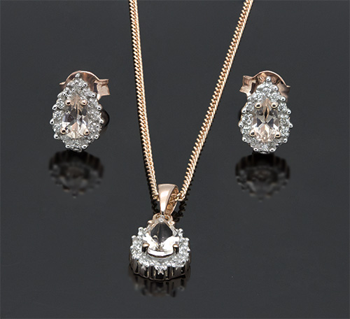 Zaveris 9 Carat Rose Gold Morganite and Diamond Pendant Set