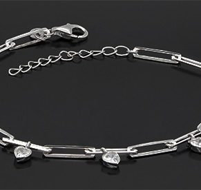 Sterling Silver Elongated Link and Heart Bracelet