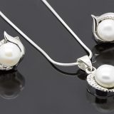 Sterling Silver Freshwater Drop Pearl and Cubic Zircon Pendant Set