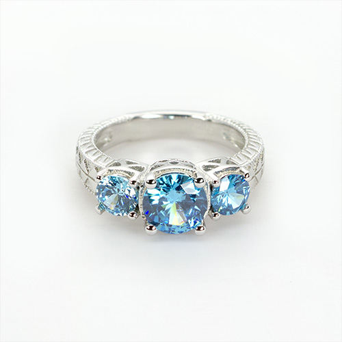 Zaveris Sterling Silver Sky Blue Cubic Zircon Ring