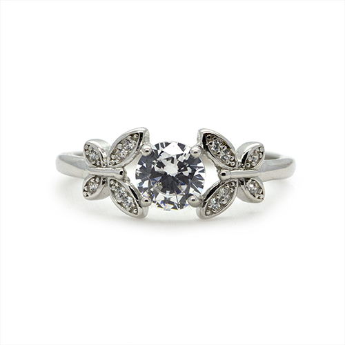 Zaveris Sterling Silver Butterfly Cubic Zircon Ring