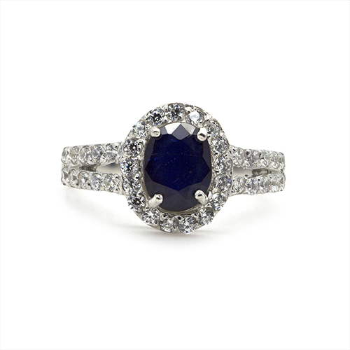 Zaveris Sterling Silver Blue Sapphire and Cubic Zircon Ring