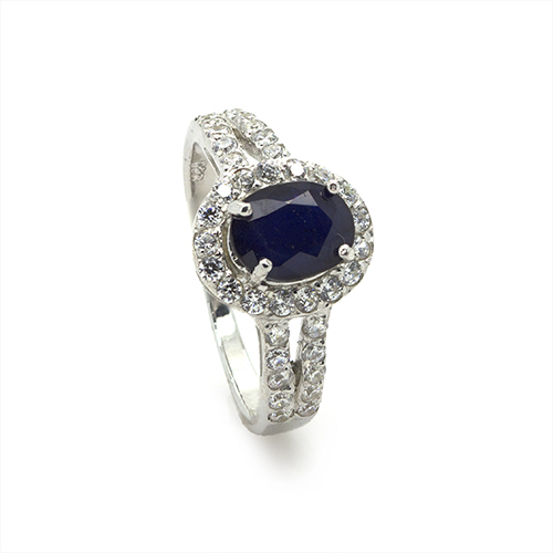 Zaveris Sterling Silver Blue Sapphire and Cubic Zircon Ring