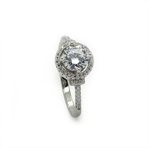 Zaveris Sterling Silver Solitaire Halo Cubic Zircon Ring
