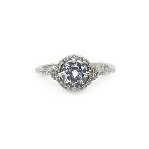 Zaveris Sterling Silver Solitaire Halo Cubic Zircon Ring