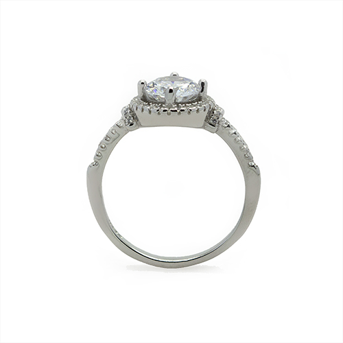 Zaveris Sterling Silver Solitaire Halo Cubic Zircon Ring