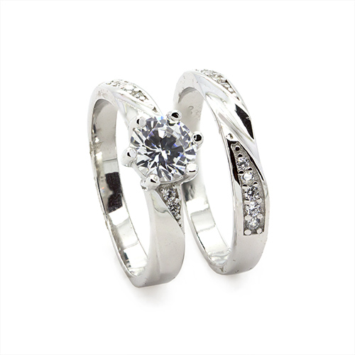Zaveris Sterling Silver Solitaire Cubic Zircon Bridal Set