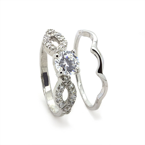 Zaveris Sterling Silver Wavy Cubic Zircon Bridal Set