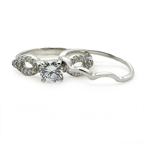Zaveris Sterling Silver Wavy Cubic Zircon Bridal Set