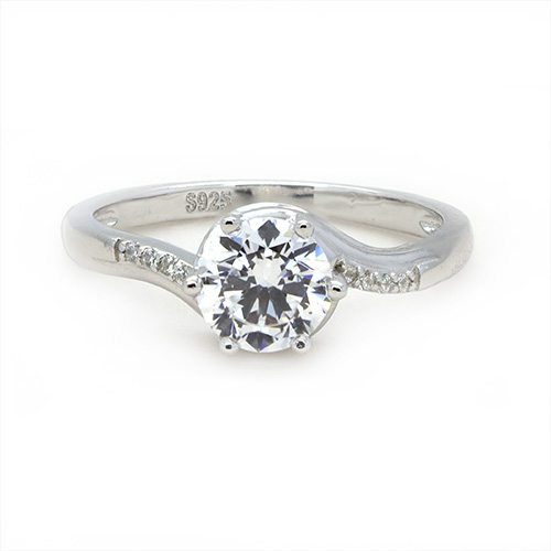 Zaveris Sterling Silver Six Claw Cubic Zircon Ring