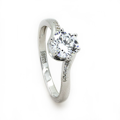 Zaveris Sterling Silver Six Claw Cubic Zircon Ring
