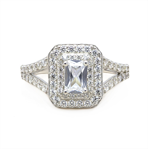 Zaveris Sterling Silver Emerald Cut Cubic Zircon Ring