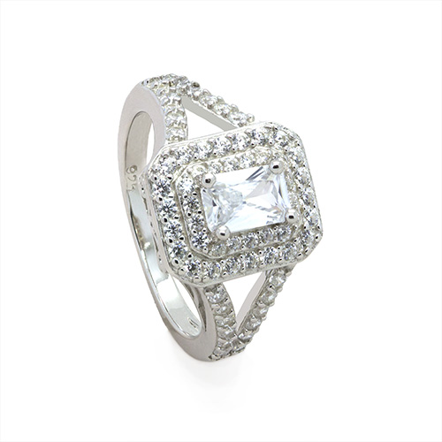 Zaveris Sterling Silver Emerald Cut Cubic Zircon Ring