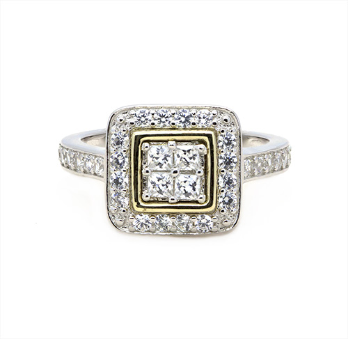Zaveris Sterling Silver and 9 Carat Yellow Gold Cubic Zircon Ring