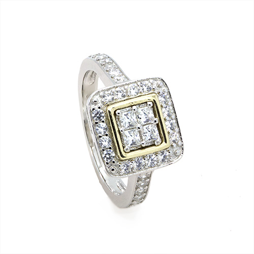 Zaveris Sterling Silver and 9 Carat Yellow Gold Cubic Zircon Ring