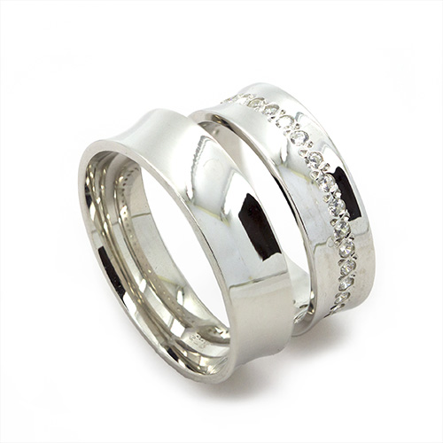 Zaveris Sterling Silver Concave Cubic Zircon Wedding Bands