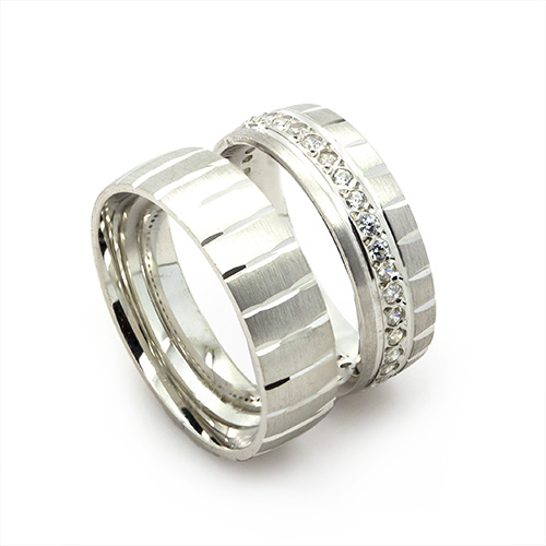 Zaveris Sterling Silver Faceted Cubic Zircon Wedding Bands