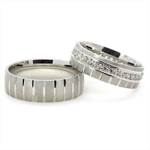 Zaveris Sterling Silver Faceted Cubic Zircon Wedding Bands