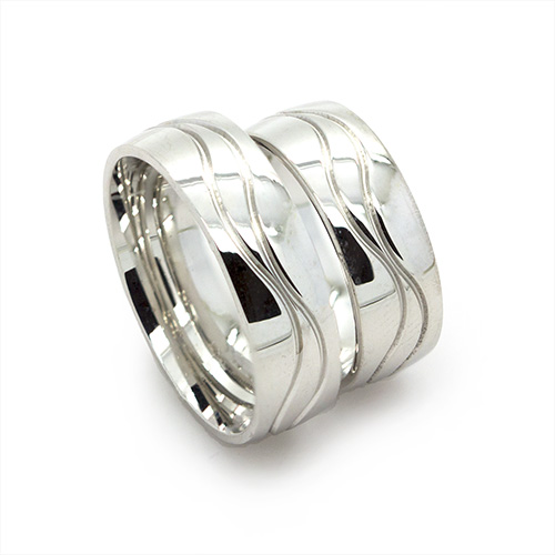 Zaveris Wavy Sterling Silver Cubic Zircon Wedding Bands