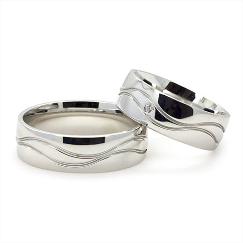 Zaveris Wavy Sterling Silver Cubic Zircon Wedding Bands