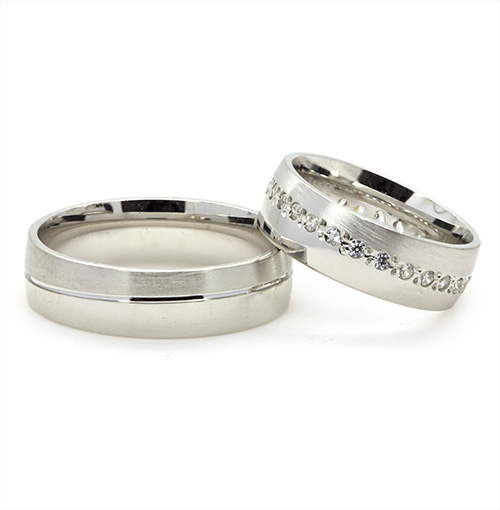 Zaveris Slant Sterling Silver Cubic Zircon Wedding Bands