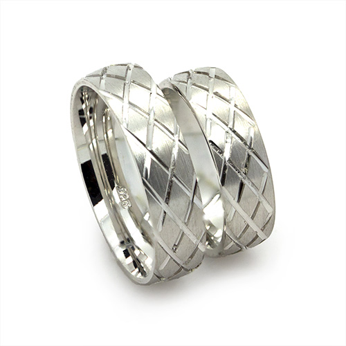 Zaveris Sterling Silver Chequered Wedding Bands