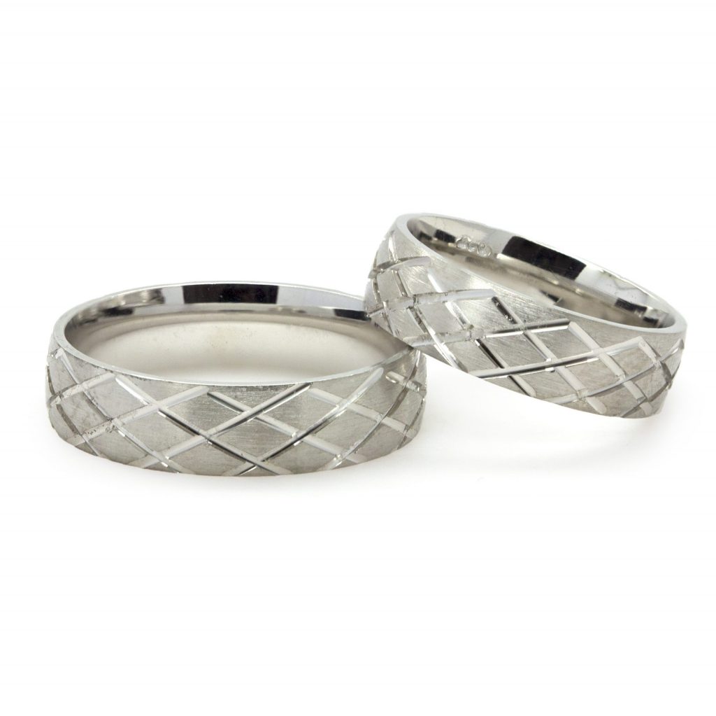 Zaveris Sterling Silver Chequered Wedding Bands