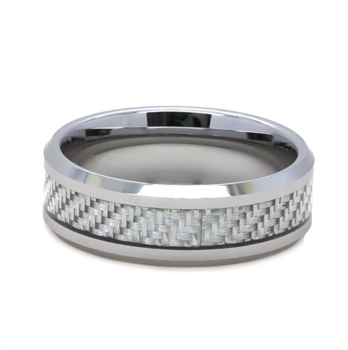 Zaveris Tungsten Carbide Silver Chequered Wedding Ring